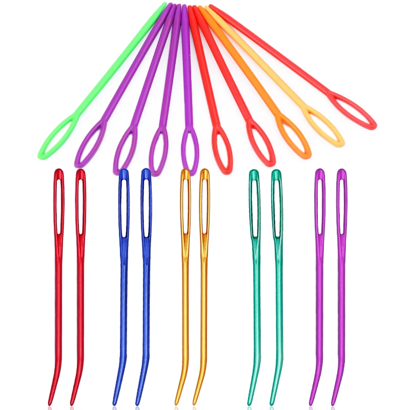 

RORGETO 20Pcs Colorful Aluminum Bent Tip Tapestry Darning Knitting Needles Plastic Sewing Needles Crochet Hook DIY Knitting Tool