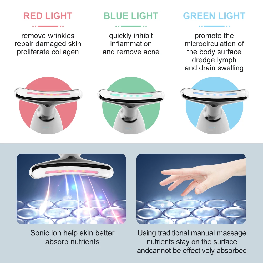 

7 in 1 RF&EMS Mesotherapy Electroporation Lifting Beauty LED Photon Face Skin +3 Colors Led Photon Therapy Facial Neck Massager