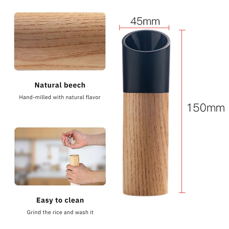 

Wooden Salt and Pepper Mill Solid Wood Pepper Mills With Adjustable Ceramic Rotor Handheld Seasoning Grinder Kitchen BBQ Tools