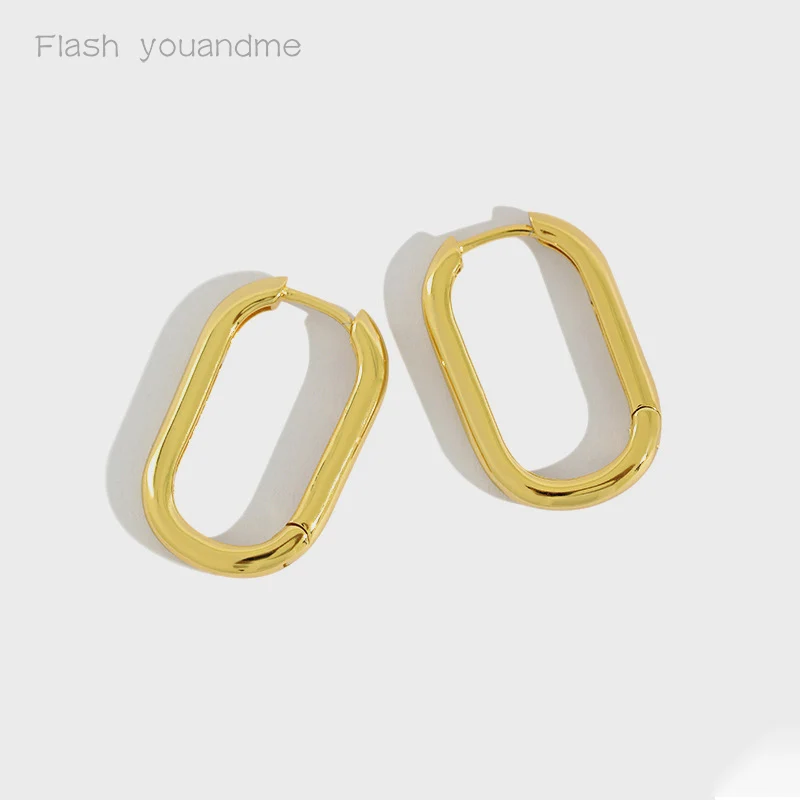 

925 Sterling Silver Hoop Earrings For Women Gold Ellipse Aretes Boucle D'oreille Femme 2021 Minimalist Korean Brincos Jewelry