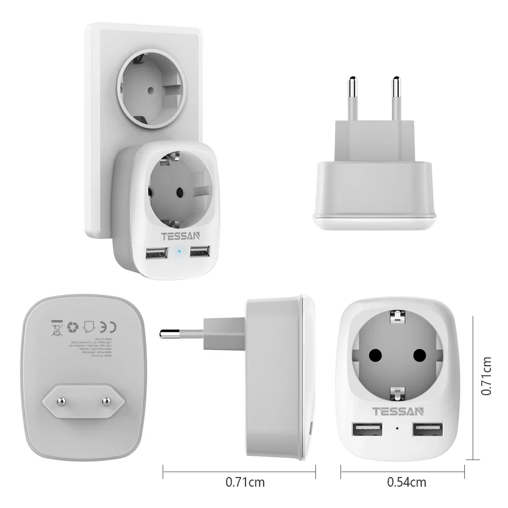 Розетка сетевая TESSAN с 3 USB портами и розетками переменного тока 6 в 1|Вилки
