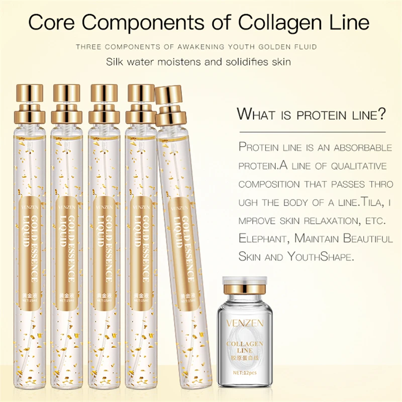 

Gold Protein Peptide Essence Set Collagen Deeply Moisturizing Shrink Pores Anti Aging Wrinkle Face Serum Softening Skin Care