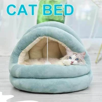 semi enclosed cat beds with plush washable puppy pet bed winter warm super thickened soft cat house kennel for pet supplies