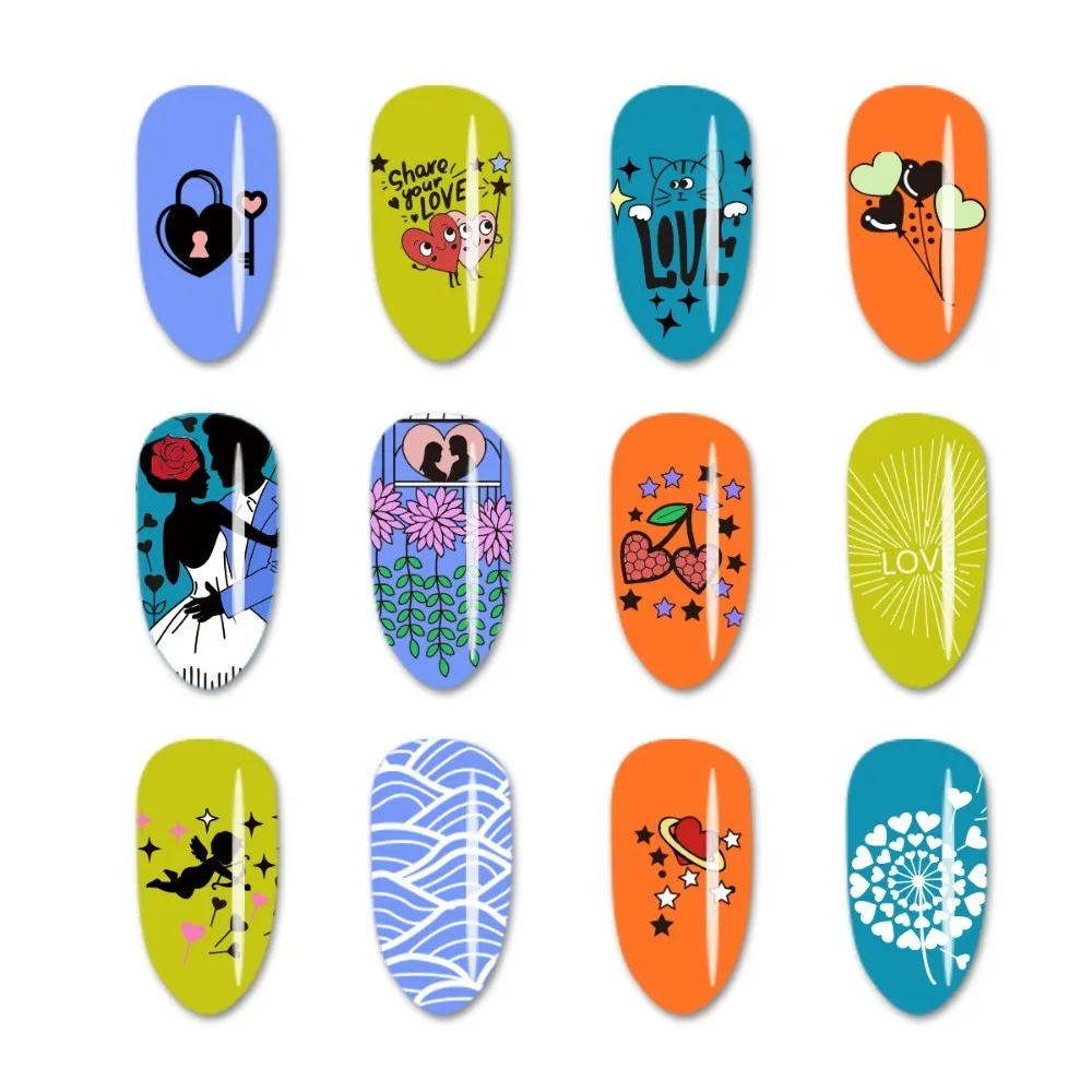 

Stamping Plate BeautyBigBang Nail Paperless Packaging Rectangle Valentine's Day Couples Rose Template Nail Art Mold Plate