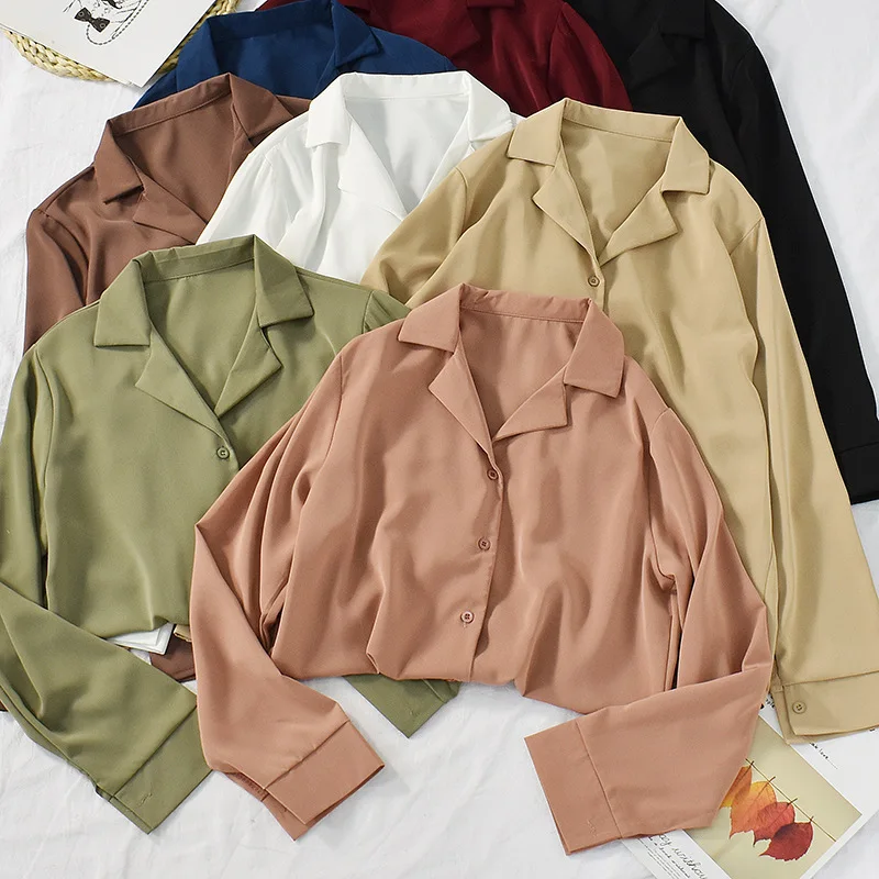 

Женская однобортная куртка с длинным рукавом, свободная Однотонная рубашка с воротником-костюмом в корейском ретро-стиле Гонконга, Новинка...
