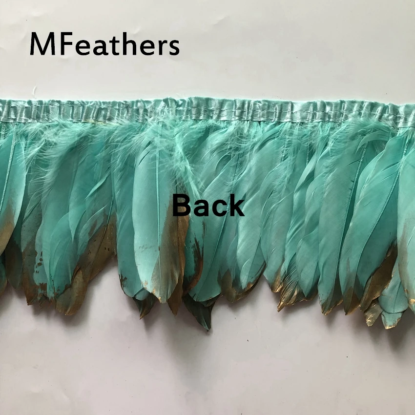 Лента из натуральных перьев мятно-зеленая окрашенная Высококачественная