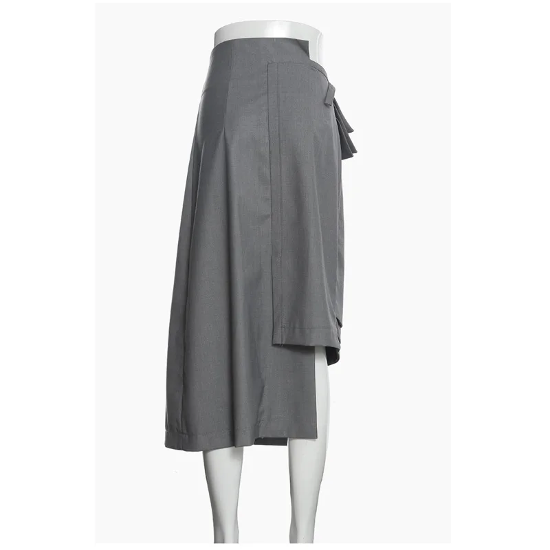 

DEAT High Waist Half-body Gray Asymmetric Ruched Hollow Out Long Skirt Women Fashion Tide New Spring Autumn 2021 SF685