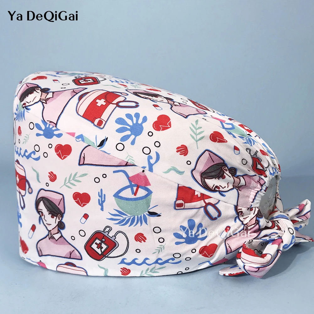 

Fashion pure cotton unisex high quality nursing cap multicolor printing pet clinic scrub cap hospital Beautician cap wholesale