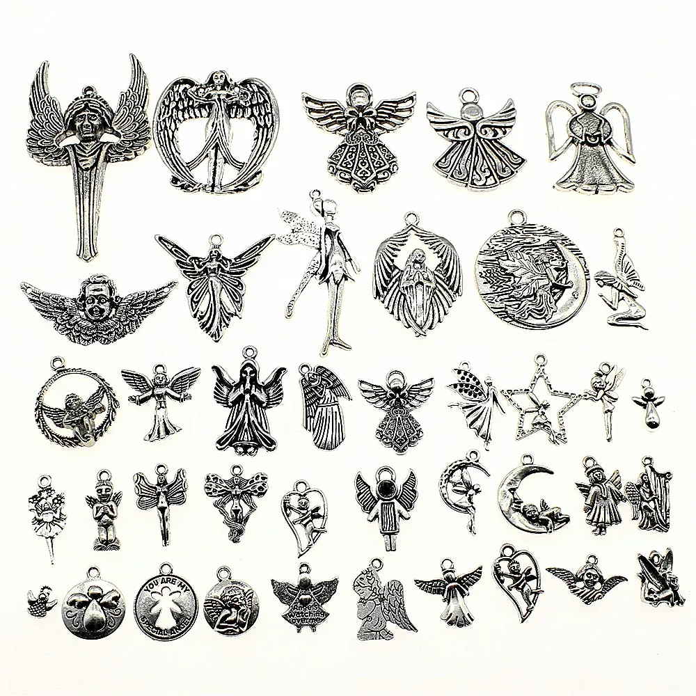 

WYSIWYG 40g Antique Silver Color Zinc Alloy Random Mix Styles Angel Charms DIY Handmade Craft For Jewelry Making