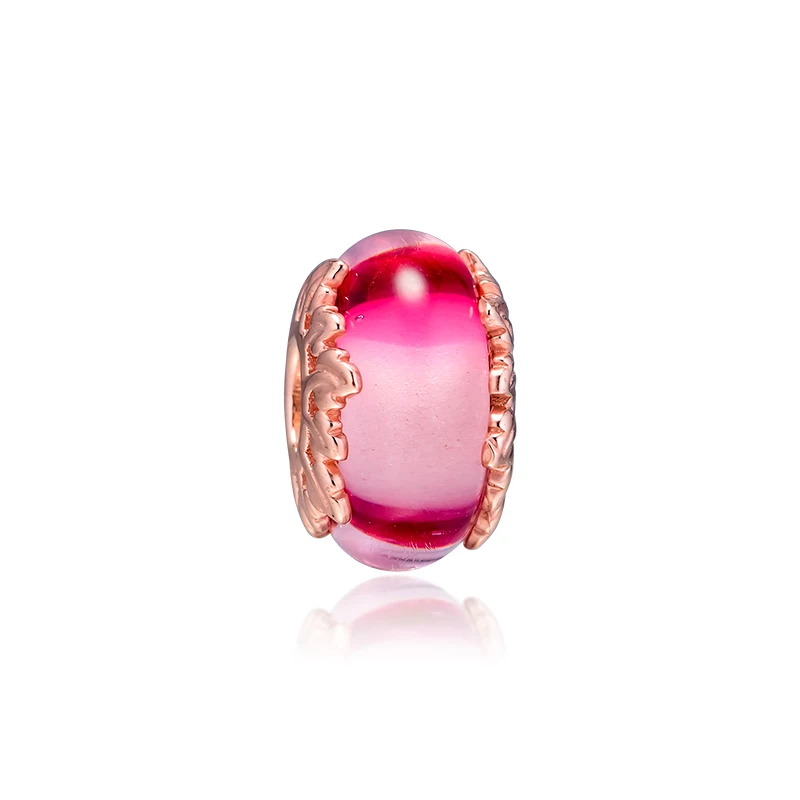 Подходит для Pandora Подвески Браслеты из розового муранского стекла и листьев 100% 925