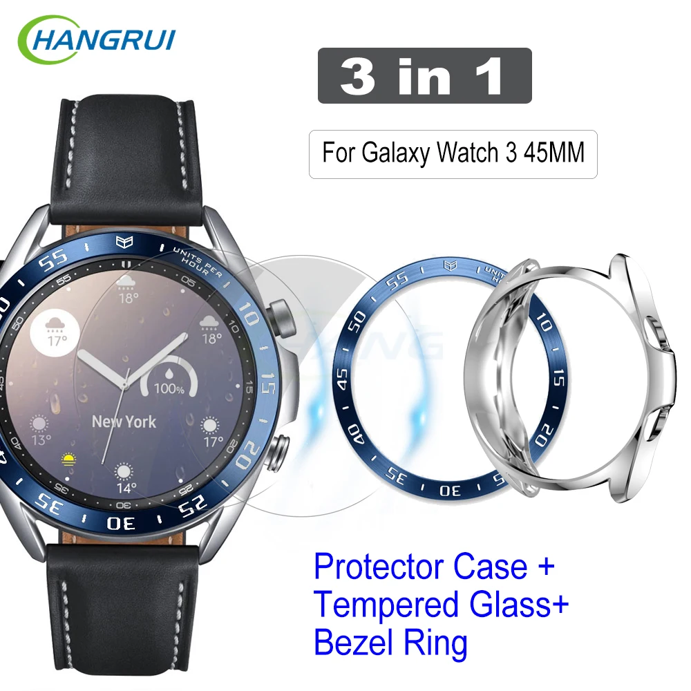 Металлическое кольцо 3 в 1 для Samsung Galaxy Watch 45 мм закаленное стекло HD R820 защитный