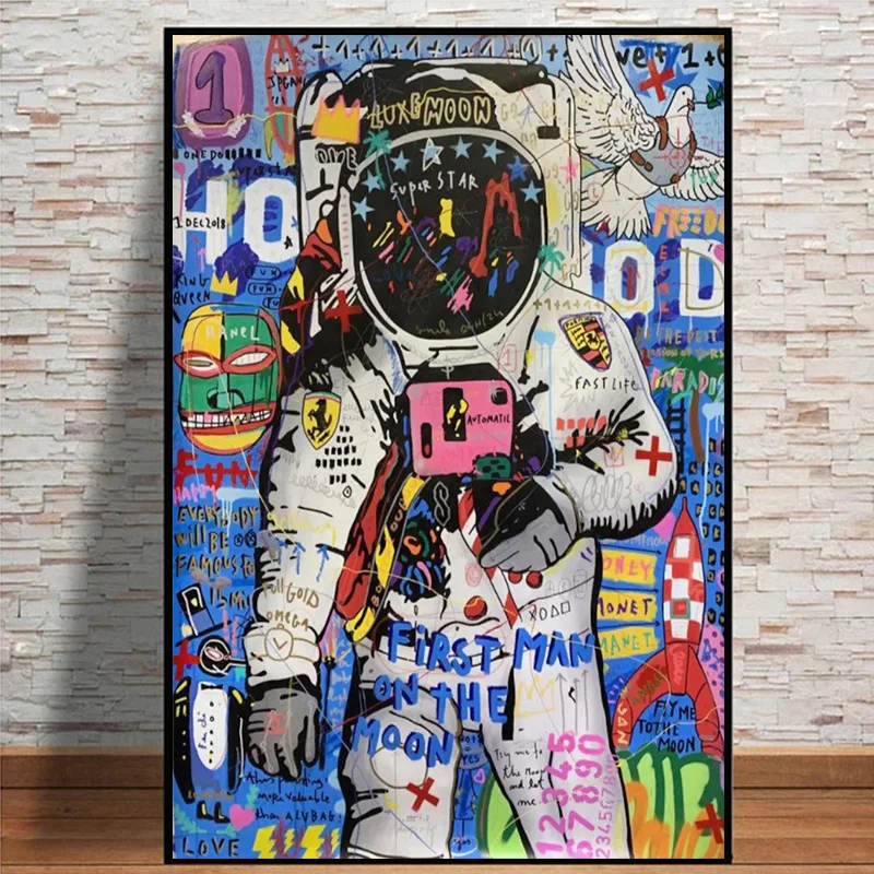 

Graffiti Astronaut Canvas Painting Pop Street Art Spaceman Posters And Prints For Living Room Modern Home Decor Wall Art Cuadros