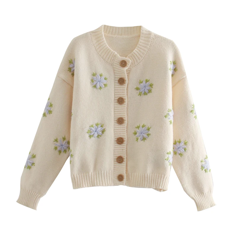 Повседневное вязаный Для женщин свитер Za Embroidrey кардиганы с цветочным принтом