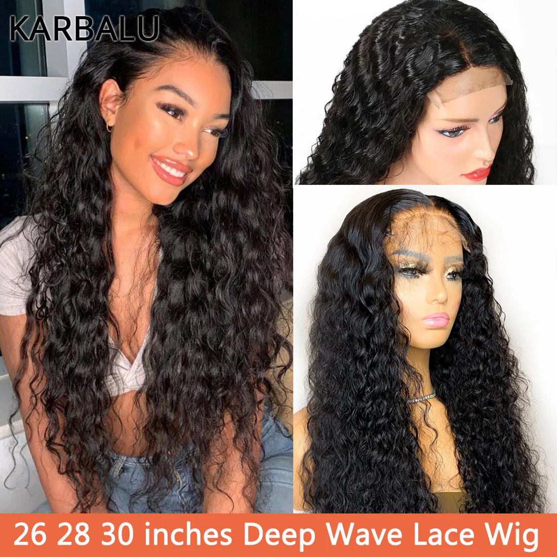 Karbalu Deep Wave Human Hair Wigs 13x4 Lace Front Wigs 10-30 Inch Transparent Pre Plucked Lace Frontal Wigs 4x4 Closure Wig 180%