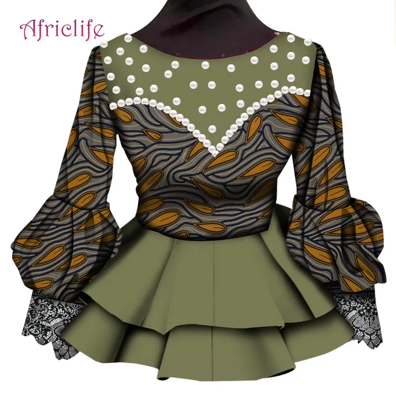 

African Top Traditional Wear for Women Clothes Plus Size Dresses 4XL 5XL 6XL with Black Lace White Pearls Decorations WY8622