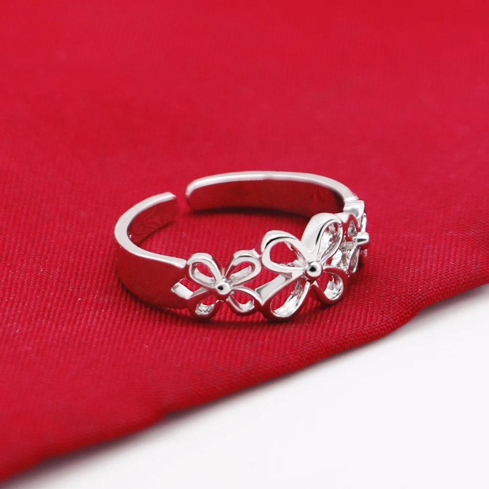 

Minimalist Women's Silver Jewelry Ring Cute 925 Sterling Silver Flower Ring Tail Ring Design Free Adjustment Birthday Gift