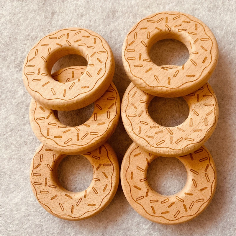 Juguete de donut Molar para beb&eacute;, anillo Molar de madera de haya de grado alimenticio, juguete para ni&ntilde;os, 10 piezas-0