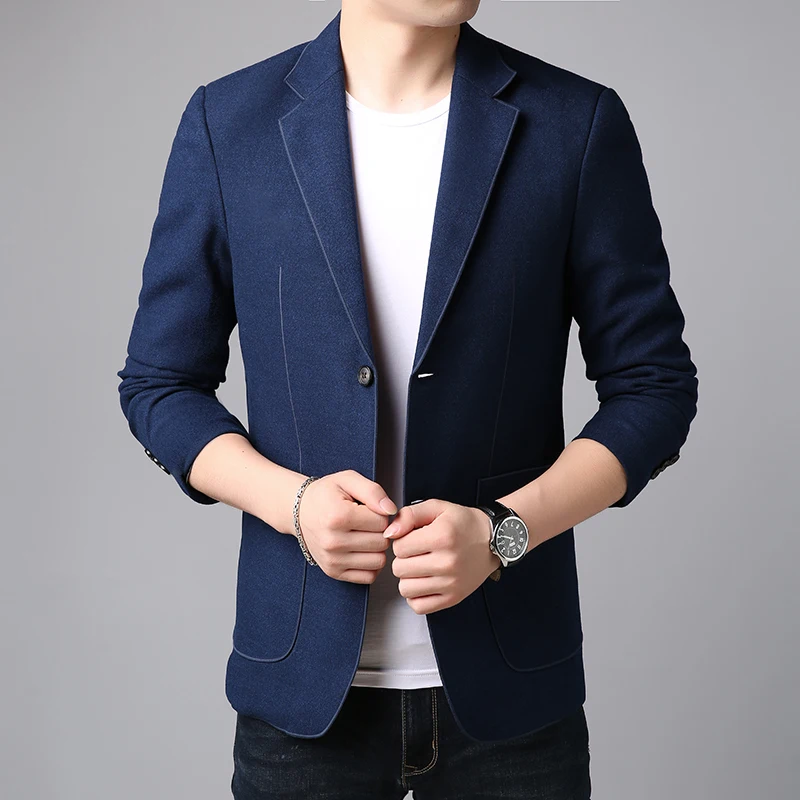 

Luxury men's spring autumn fashion business casual suit jacket 2021 new high-end men slim solid color dress jacket host suit