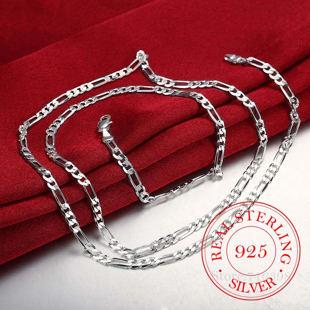 

40-75cm Slim 925 Sterling Silver 4mm Figaro Chain Necklace for Women Girl Boy Kids Italy Jewelry Kolye Collares Sieraden Colier