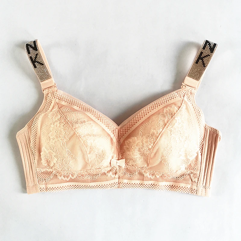 Women Lace Diamonds bra Inlay pink letter masonry Ultra-thin breathable top Shoulder strap Adjustable 34-46 Large size | Женская одежда