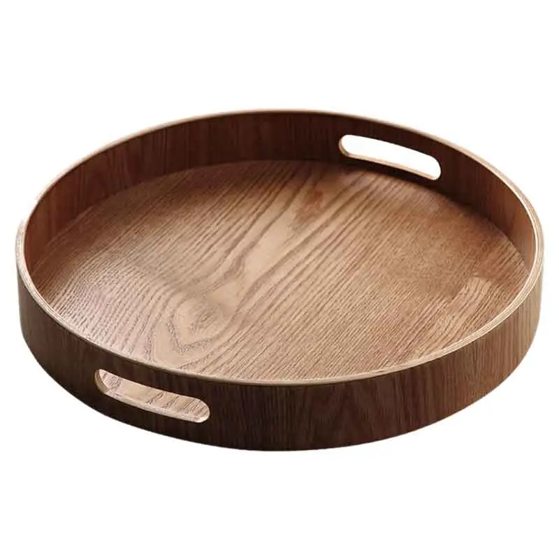 Round Serving Bamboo Wooden Tray for Dinner Trays Tea Bar Breakfast Food Container Handle Storage Tray #1