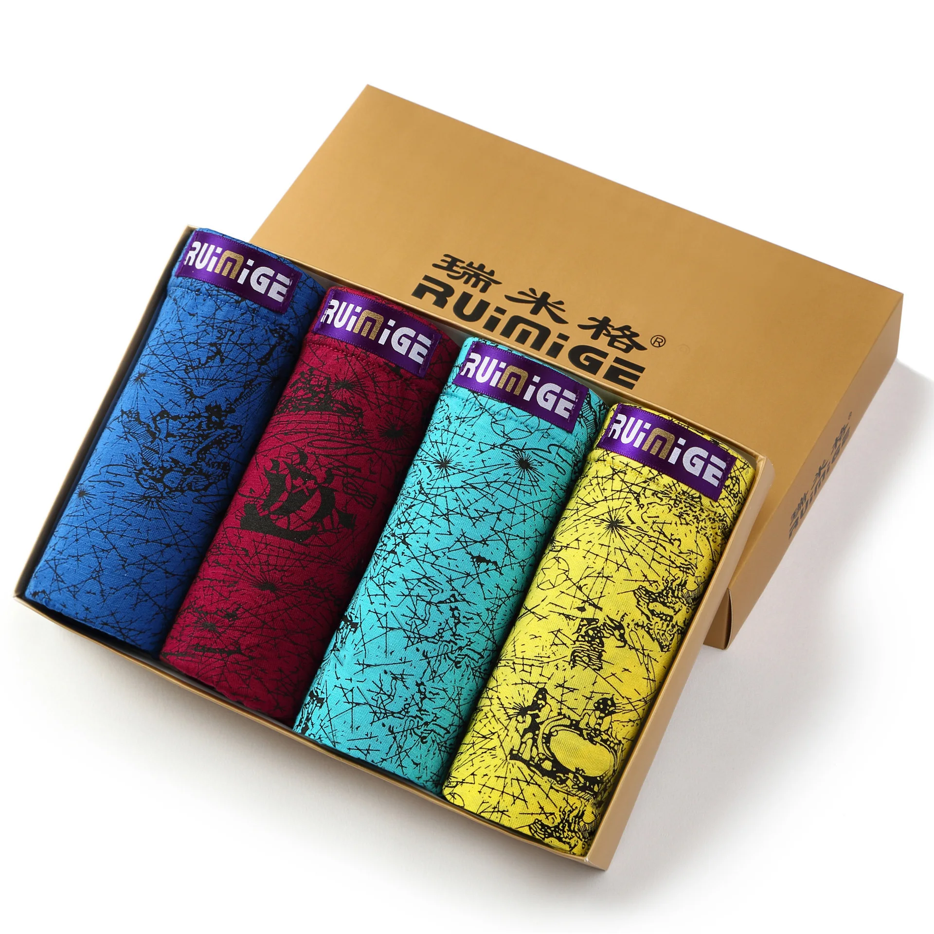 4Pcs/lot ModaL Underwear Men High Elastic Breathable Mesh Men's Underpants Print Boxers Mid-waist Panties Undershorts for Male