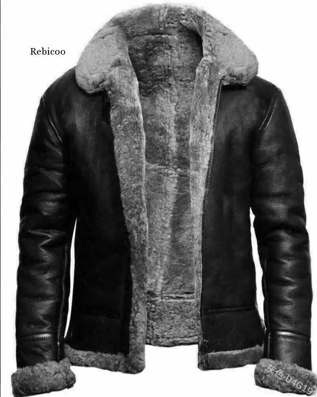 Мужская куртка с воротником из искусственного меха теплая в байкерском стиле