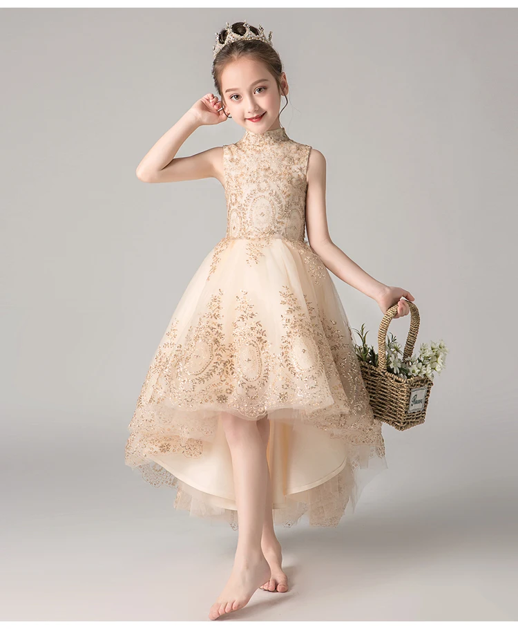 Children's Princess Dress Kids Wedding Flower Girl Evening Clothes Golden Sequins Party Baby Baptism Pageant Gown | Детская одежда