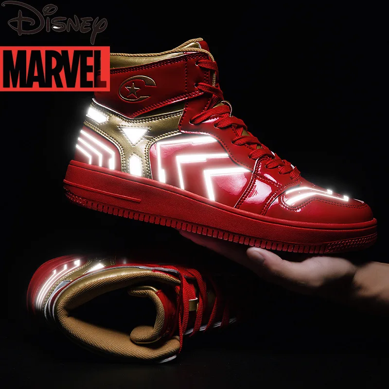 

Disney men's new 2021 cute cartoon iron man print youth casual flat shoes simple personality reflective high-top shoes