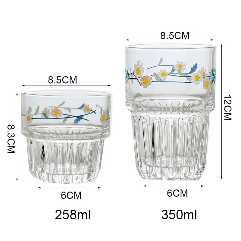 258/350ML Korean Small Daisies Print Glass Coffee Mug Creative Cup Tea Milk Lemon Juice Drinking Home Drinkware Latte | Дом и сад
