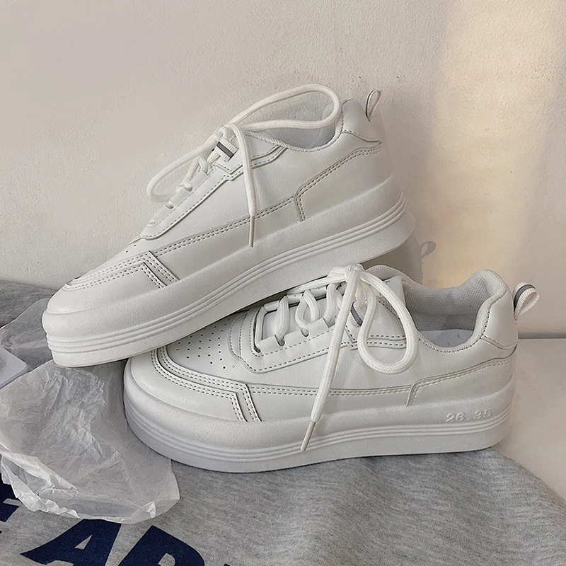 

Кроссовки женские на массивной платформе, повседневная теннисная обувь, плоская подошва, спортивные, белые, 2022