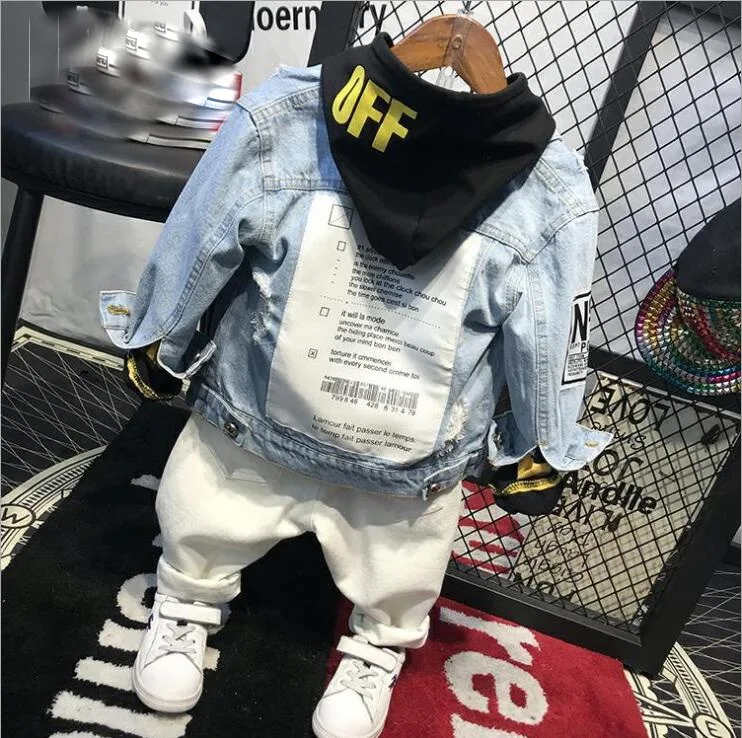 

kids clothing sets fashion cartoon children spring and autumn Denim jacket + hoodies + jeans 3pcs boys set toddler boys clothing