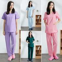 solid color spa uniforms femle uniforms nurse scrubs tops pants v neck navy blue medical scrubs uniforms pet clinic scrubs sets