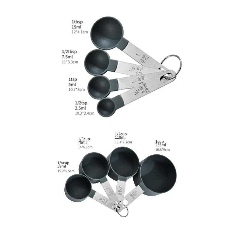 

8pcs Multi Purpose Spoons/Cup Measuring Tools PP Baking Accessories Stainless Steel/Plastic Handle Kitchen Gadget Measuring Cup