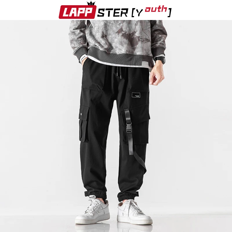 

LAPPSTER-Youth Men Ribbons Vintage Harajuku Cargo Pants 2023 Overalls Streetwear Hip Hop Joggers Casual Baggy Tactical Trouser