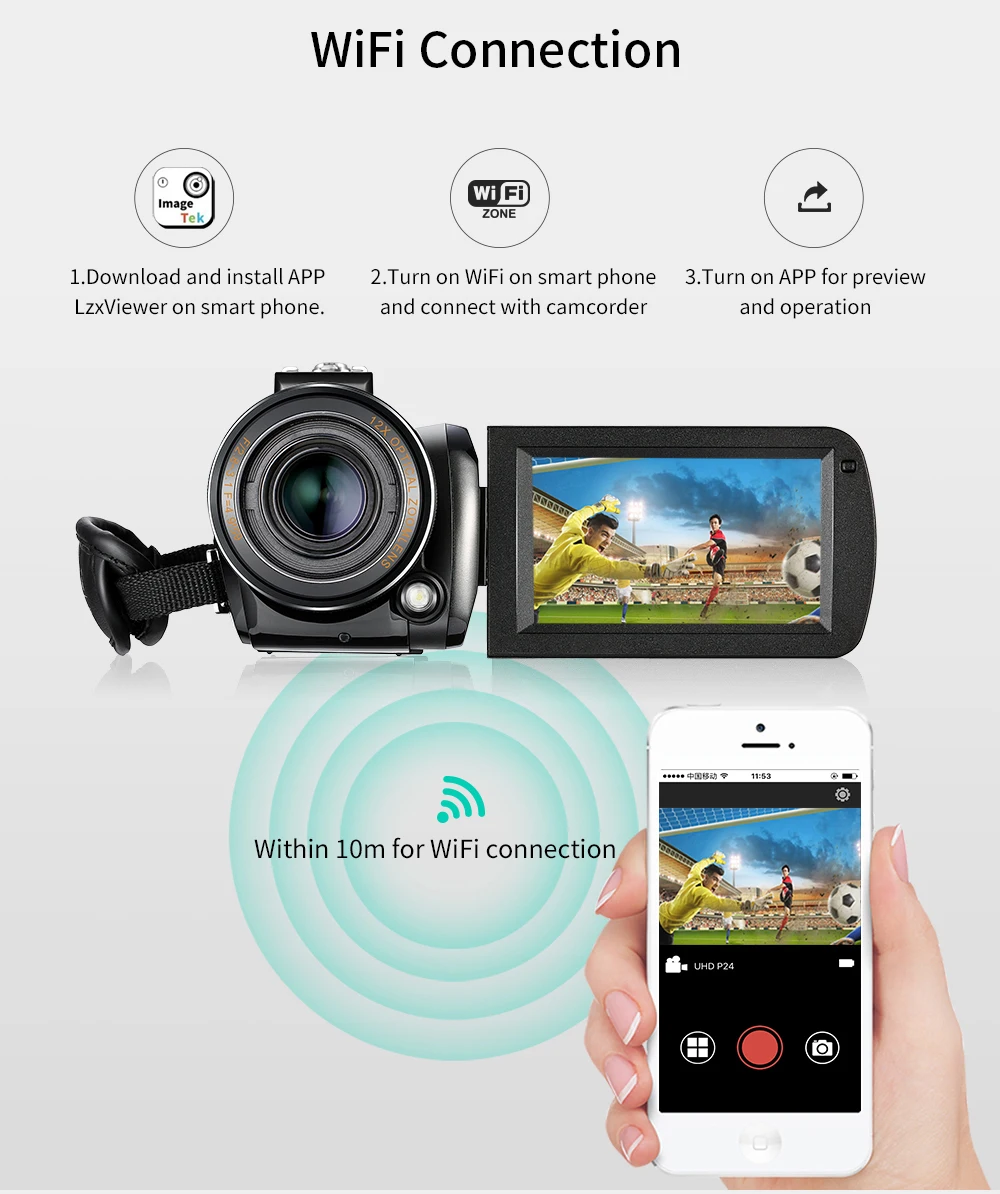 Winait Super 4k WIFI цифровая видеокамера с сенсорным экраном 3 0 дюйма/12 x Оптический зум
