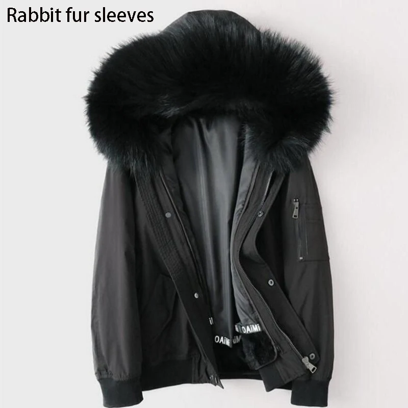 Furlove,, парка, зимняя куртка, Мужская парка, пальто с натуральным мехом енота, воротник с капюшоном, мех кролика, парка, теплая, толстая