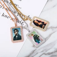 hip hop square photo custom pendants necklaces for women men tennis chains necklaces rectangle cubic zircon collier gift jewelry