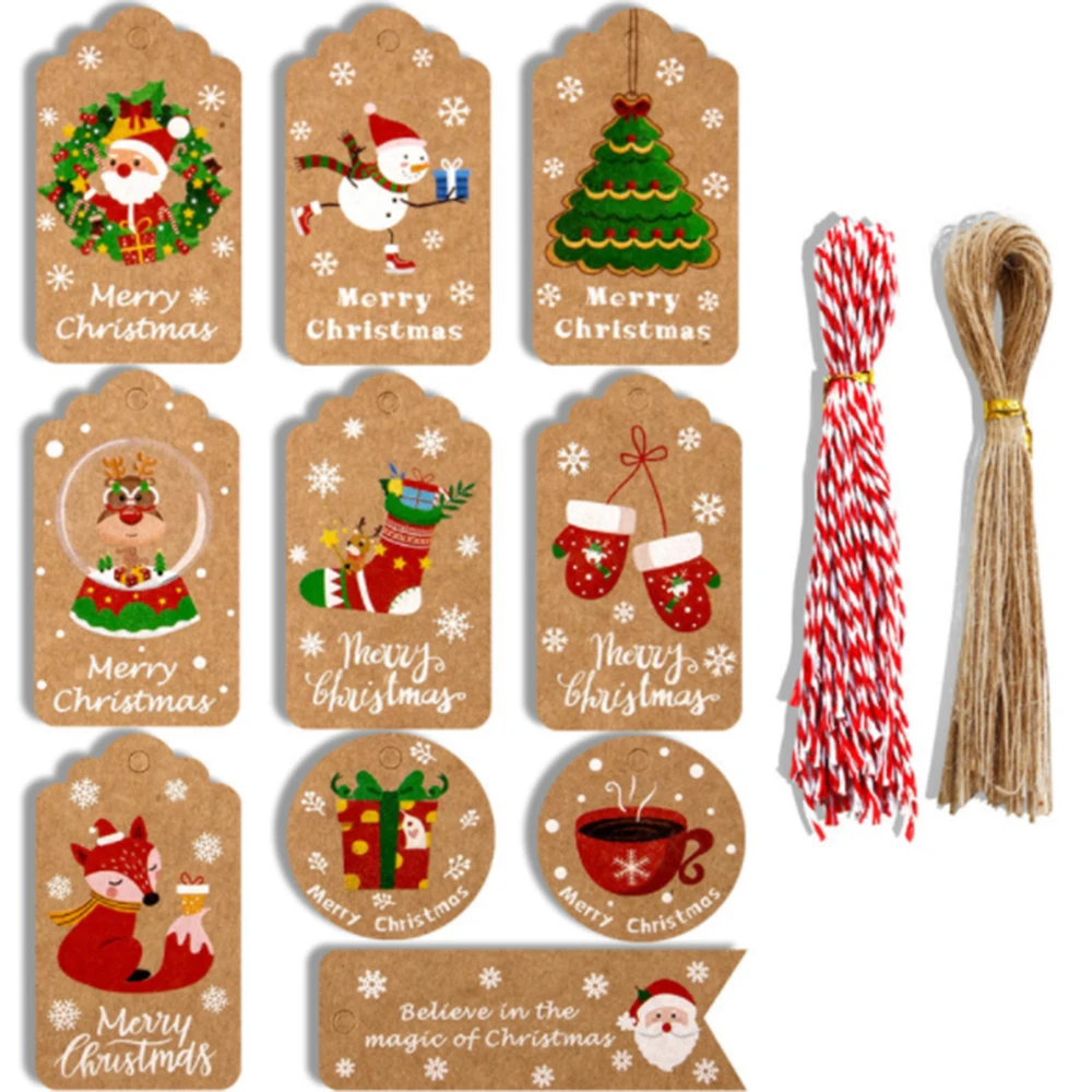 

100Pcs Christmas Kraft Paper Christmas Gift Tags Xmas Kraft Gift Tags with Twine and Cotton Rope Twine for DIY Xmas Decoration