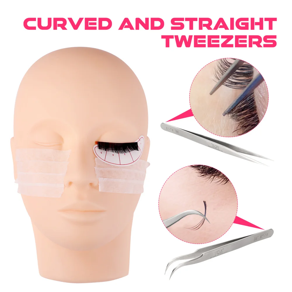 

Lurrose Flat Mannequin Head with Training Tools for Extending Eyelashes Practice Best False Eyelashes Extension Kit for