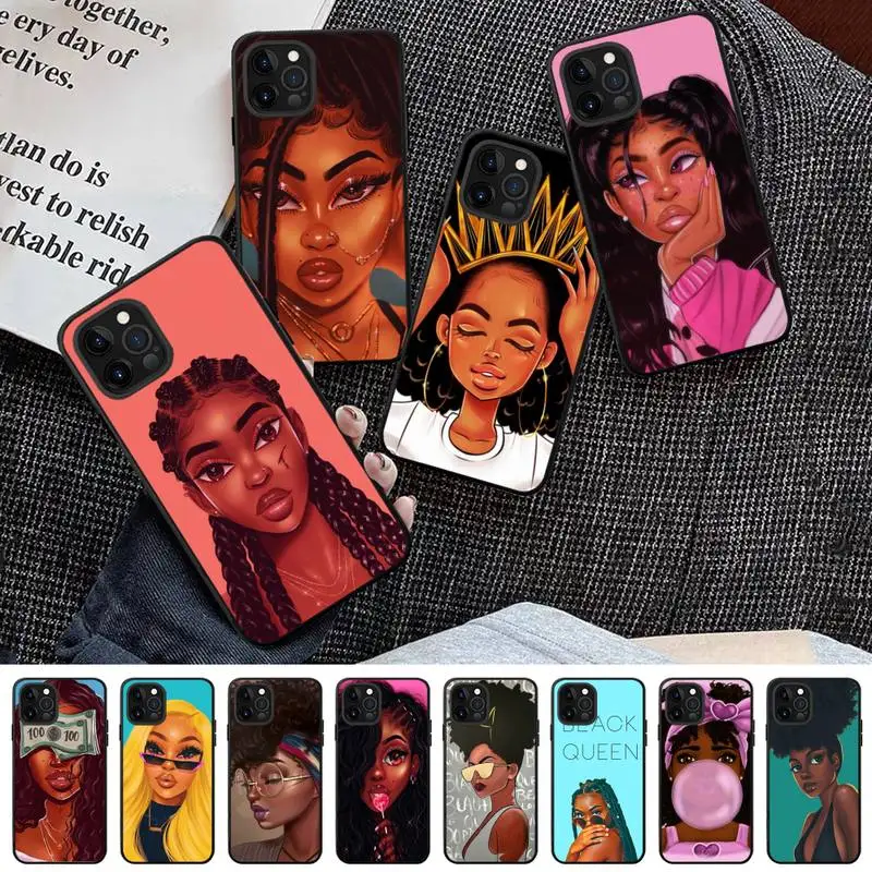 

Fashion Black Girls Phone Case for iPhone 13 12 mini 11 pro Xs max Xr X 8 7 6 6s Plus 5s cover