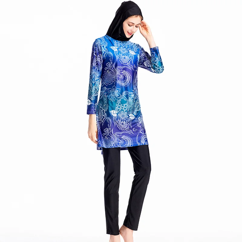 Plus Size Muslim Swimwear Women Modest Patchwork Hijab Long Sleeves Sport Swimsuit Islamic muslim Burkinis Wear Bathing Suit | Спорт и