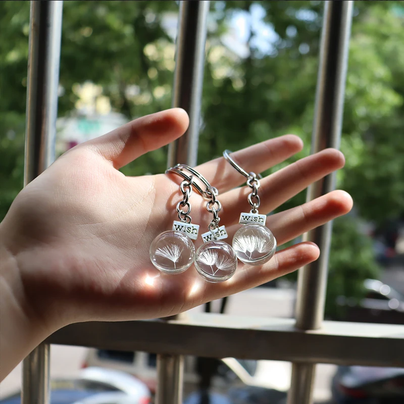 

New SONGDA Glass Ball Key Chain Wish Real Pressed Dandelion Flower Keyring Gorgeous Jewelry Friends Gift Cute Keychain Fashion