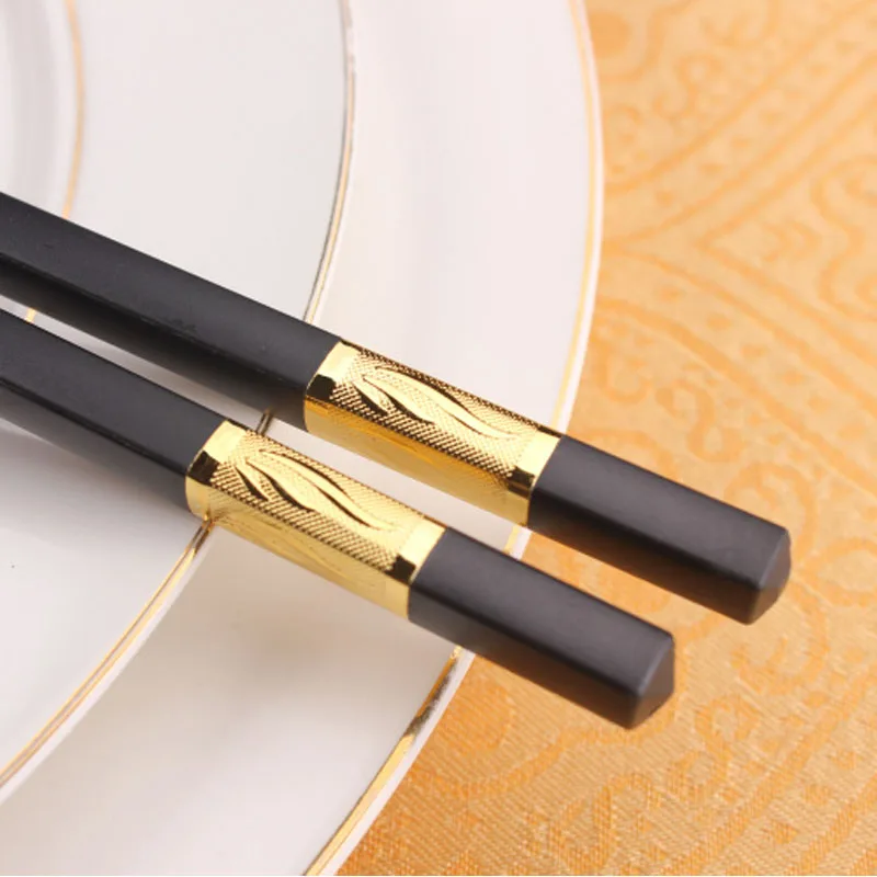 Черное золото Корейская палочка для еды суши Chop Stick Черный Серебряный квадратный японский палочки для еды китайские столовые приборы для ресторана