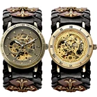 Часы наручные мужские механические, винтажные готические автоматические часы-скелетоны в стиле стимпанк, с автоподзаводом, в винтажном стиле, коричневыйрок