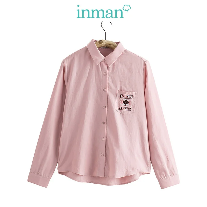 INMAN женская рубашка с цветочной вышивкой хлопковая и льняная длинным рукавом