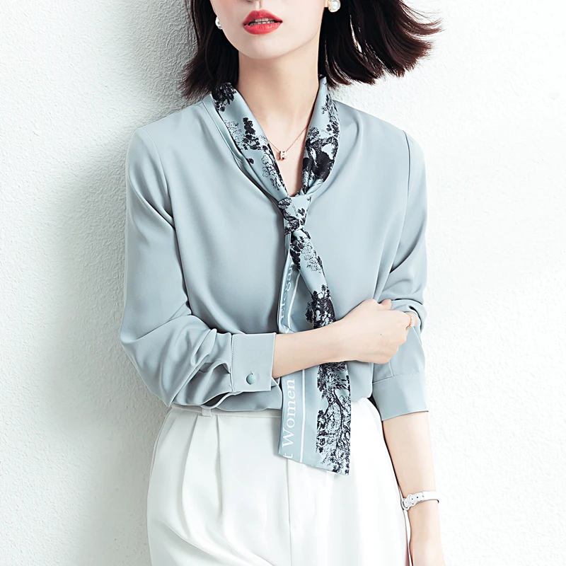 Fashion Women Bow Chiffon Blouses Shirt Ladies Office Workwear Long Sleeve Top Blusas