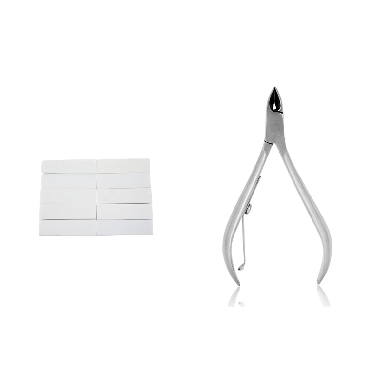

10 шт. белые акриловые Типсы для дизайна ногтей буферная лампа и 1 шт. из нержавеющей стали с одним пружинным винтом щипцы для кутикулы