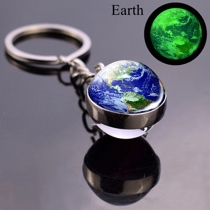 Luminous Earth Moon Glass Ball Keychain Galaxy Solar System Planet Key Chain Universe Sun Jupiter Jewelry Glow The Dark Pendant | Украшения
