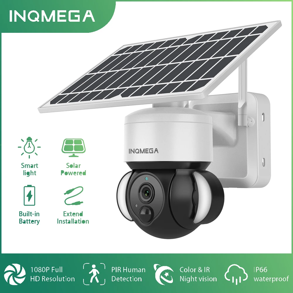 

INQMEGA наружная Солнечная камера 4G SIM/Wi-Fi беспроводная съемная камера видеонаблюдения на солнечной батарее со вспышкой